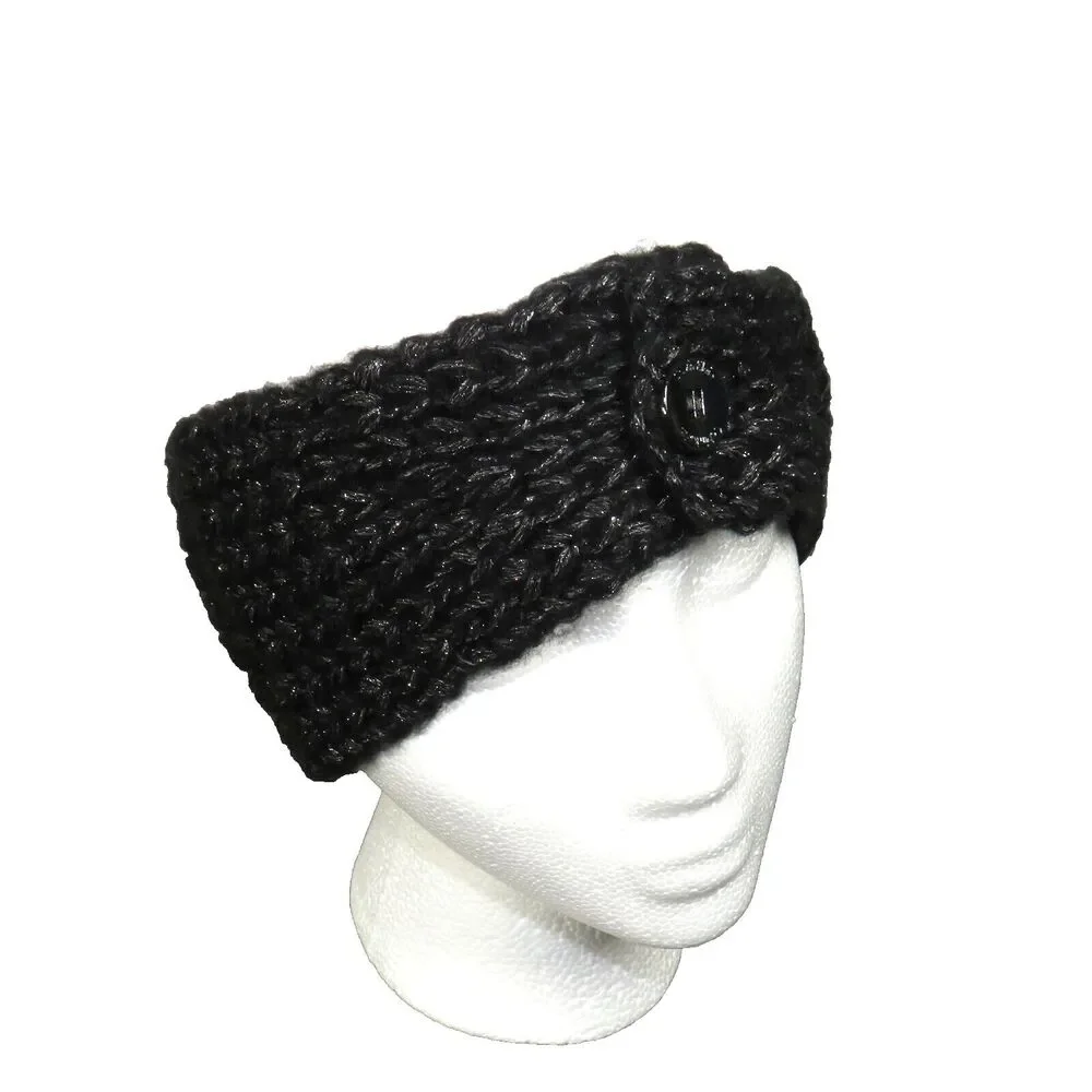 CALVIN KLEIN Black Silver Metallic Sweater Knit Cozy Ear Warmer Headband